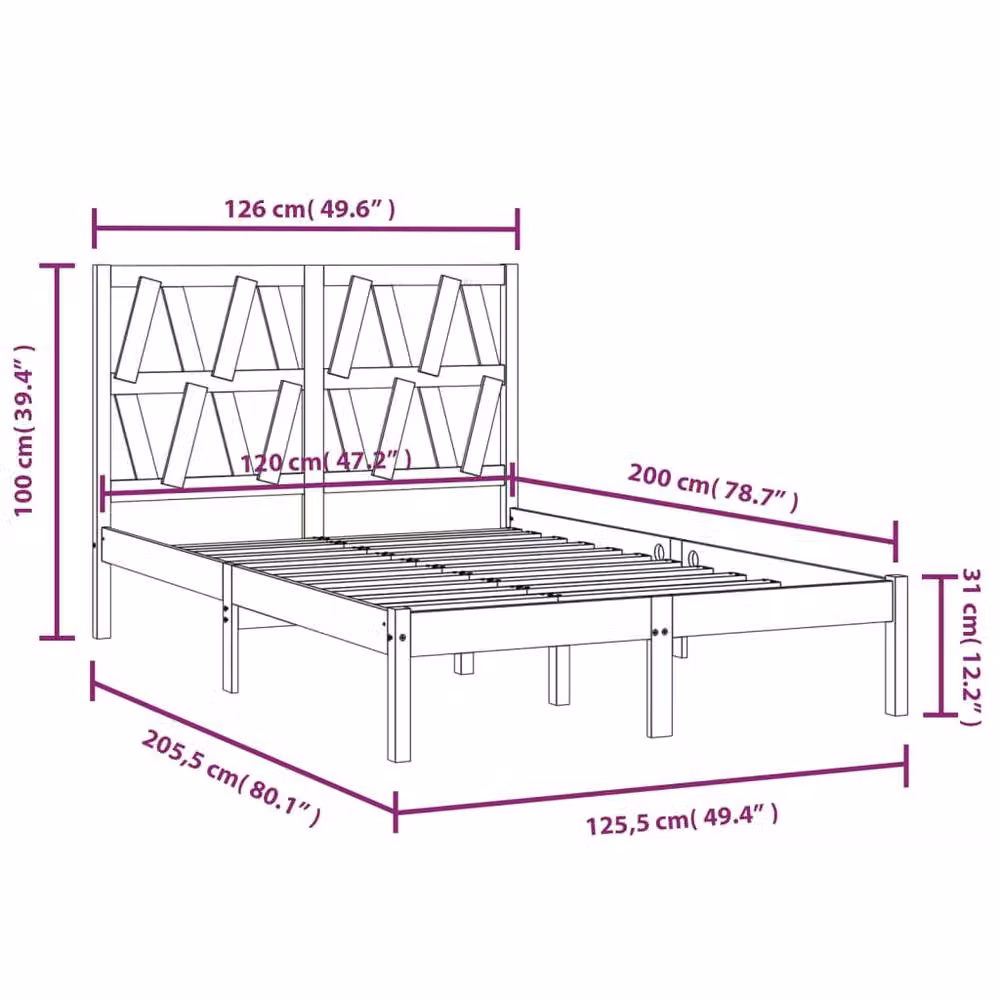 Berkfield Home Small Double Solid Wood Pine Bed Frame in Brown, W: 120 cm, D: 200 cm – 2