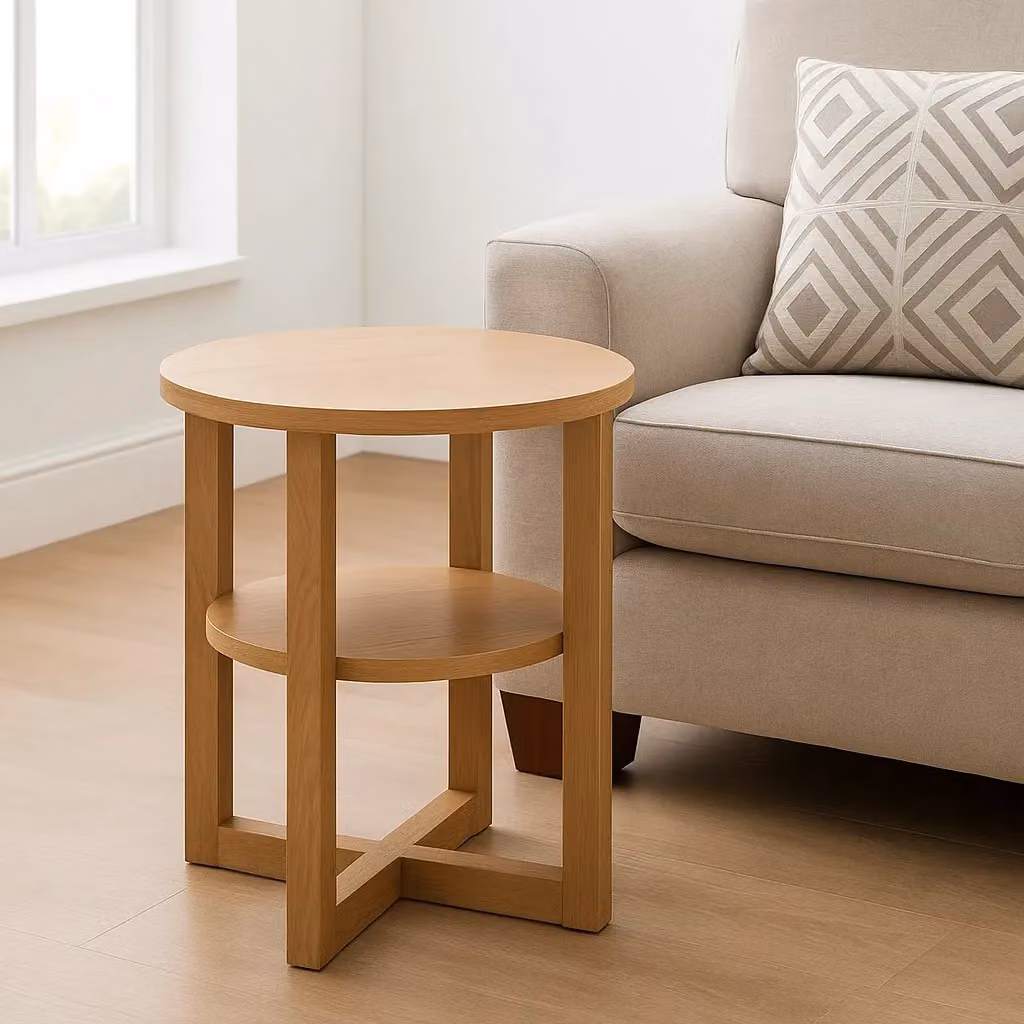 Modcraft Small Round Oak Side Table in Sand and Brown – 2