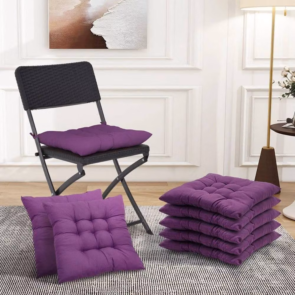 KORVIXA Set of 4 Purple Cotton Chair Seat Pad Cushions with Ties – 4