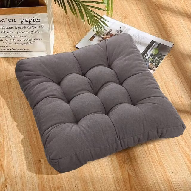 Livingandhome Grey Corduroy Square Chair Cushion Pad with Tufted Design