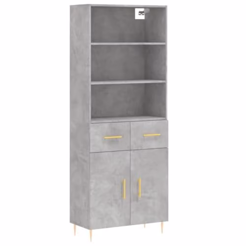 vidaXL Modern Highboard in Concrete Grey with Hinged Doors and Internal Shelves, W/D/H: 69.5 x 34 x 180 cm