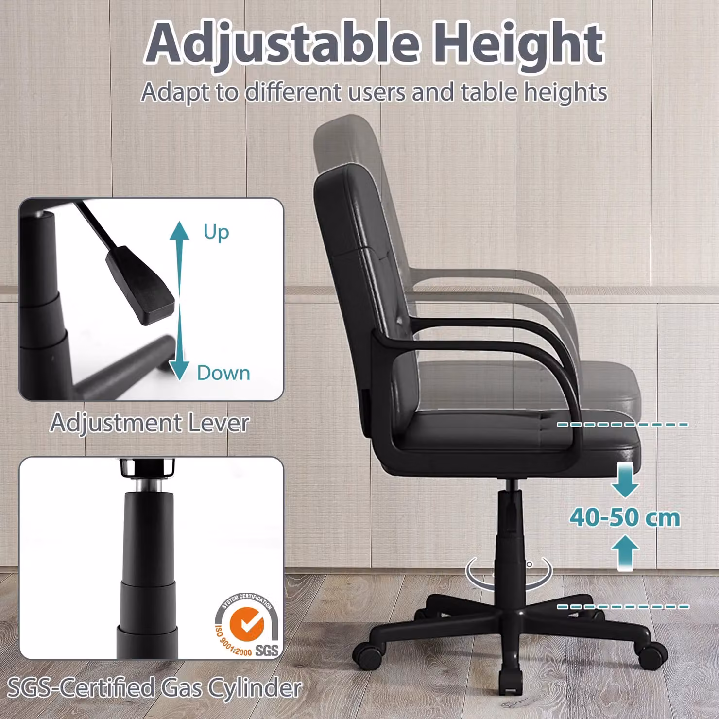 Costway Black PU Leather Executive Office Chair with Ergonomic Back and 360 Degree Swivel – 3