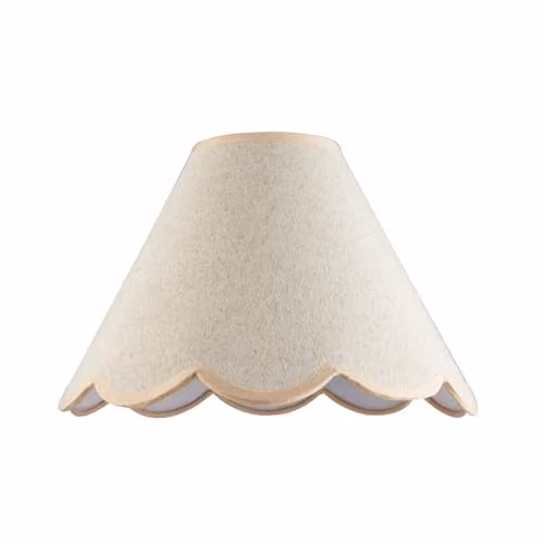 Happy Homewares Classic Scallop Edge Natural Textured Linen Coolie Lamp Shade with Pink Cotton Trims, W: 30 cm, H: 20 cm
