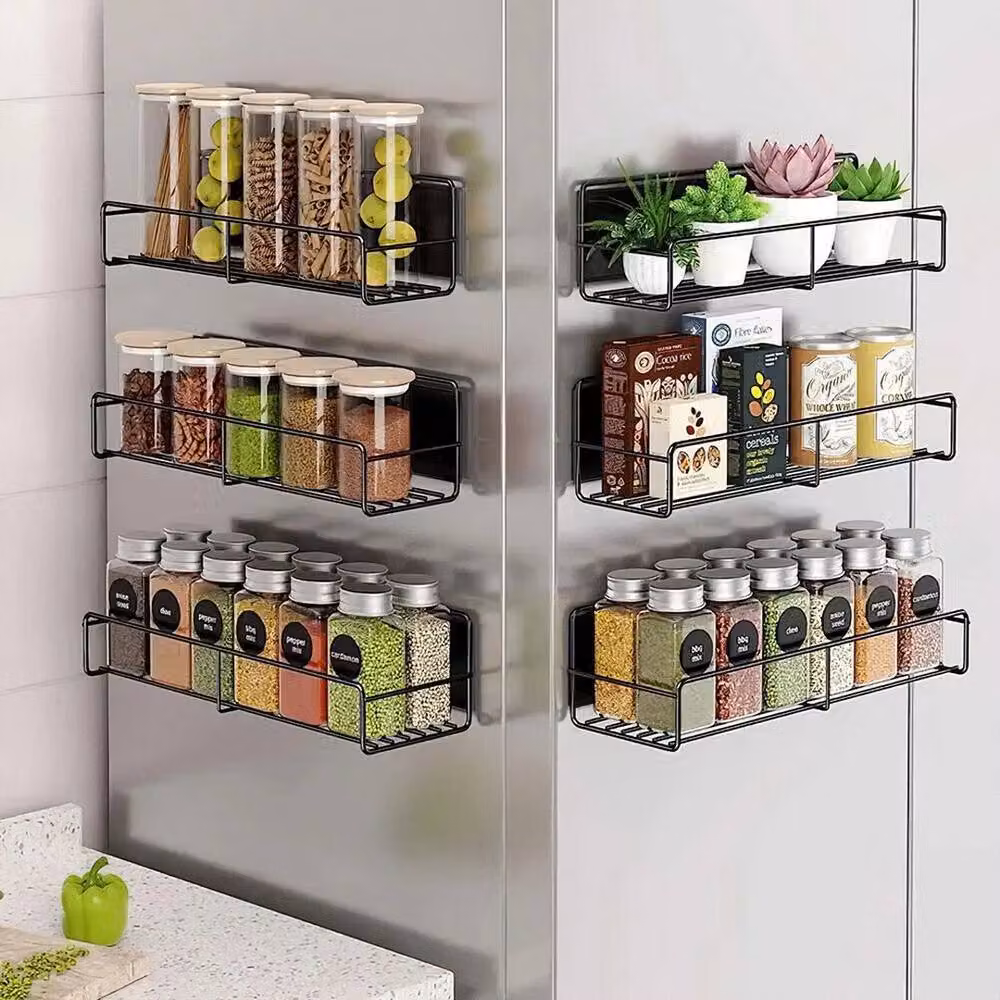 PAWNORA 2-Pack Magnetic Metal Spice Racks with Shelves in Black – 3