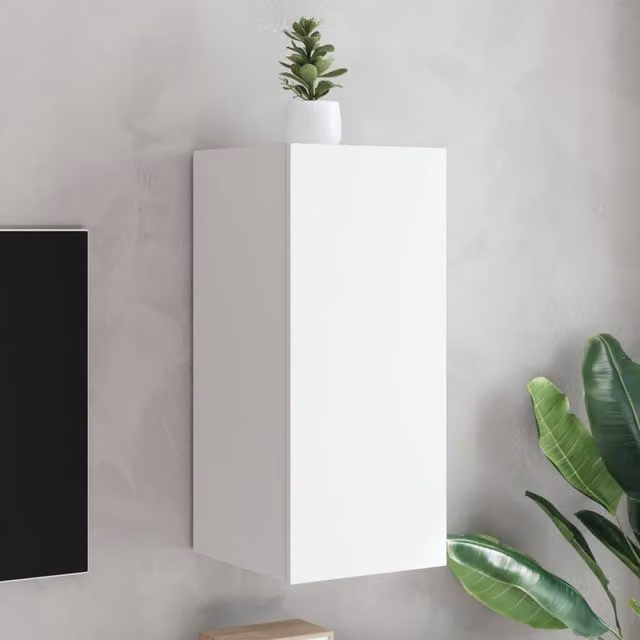 Berkfield Home Modern Wall Mounted TV Cabinet with LED Lighting, White, W: 30.5 cm, D: 35 cm, H: 70 cm