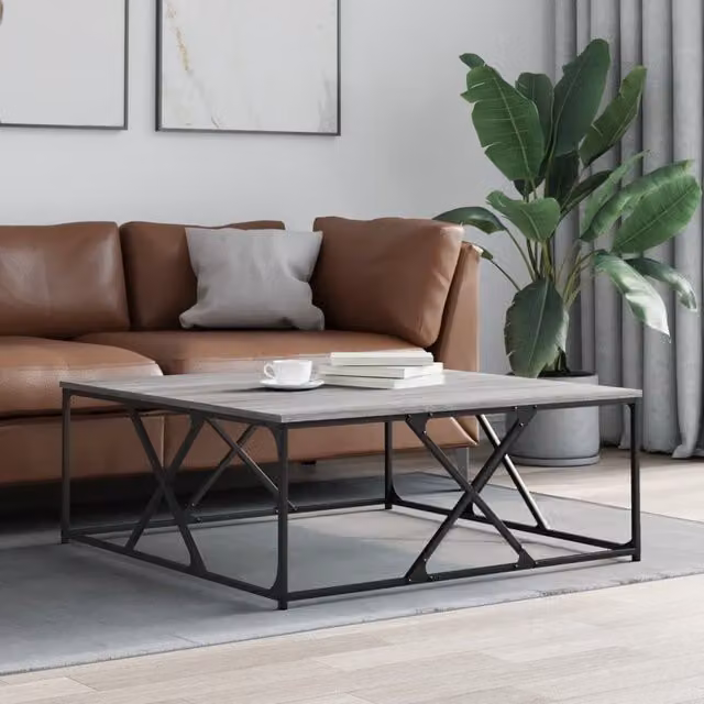 Berkfield Home Grey Sonoma Square Coffee Table with X-Frame Metal Legs, W/D/H: 100 x 100 x 40 cm – 1