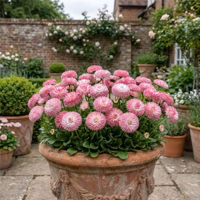 Plants by Post Bellis Habanera Rose Pink Perennial Daisy in a 2L Pot