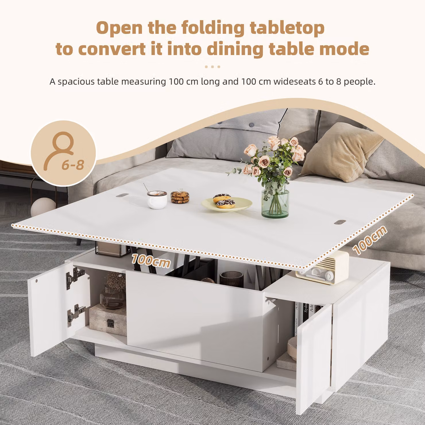 Aosom UK White Lift-Up Coffee Table with 2 Doors, 2 Liftable Tops and Hidden Storage, W: 100 cm, D: 50 cm, H: 55.5 cm – 3