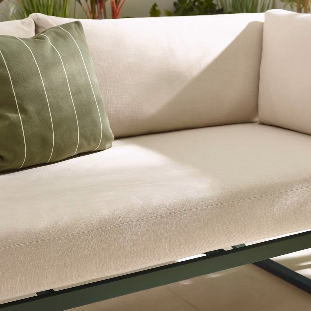 FurnitureboxUK Capri Green Metal and Cream Garden Corner Sofa Set with Ottoman and Coffee Table – 3