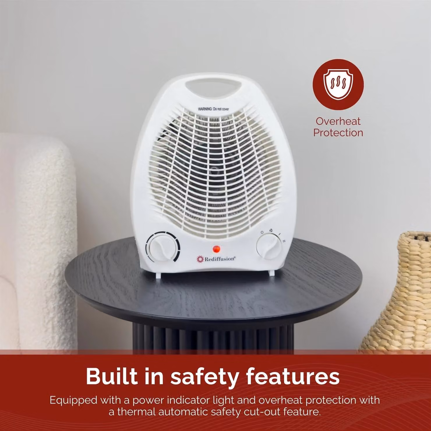 Rediffusion 2000W Portable Fan Heater with Overheat Protection and Cooling Function in White, W/D/H: 25.5 x 21.5 x 13.0 cm – 3