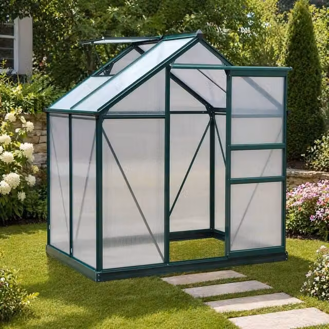 STILVORA Walk-In Greenhouse with Sliding Door, Window and Rain Gutter, Green, W/D/H: 182.88 x 121.92 x 201 cm