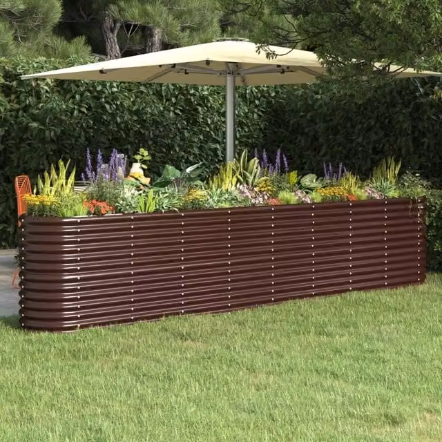 Berkfield Home Garden Raised Bed in Brown Powder-coated Steel, W: 332 cm, D: 40 cm, H: 68 cm – 1