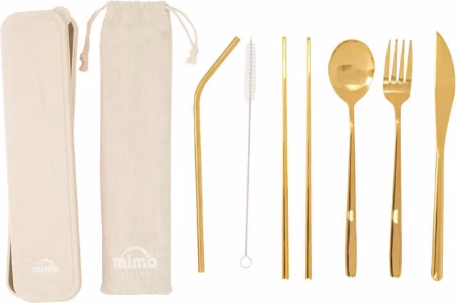 Maison by Premier Mimo 6 Piece Gold Coated Stainless Steel Travel Cutlery Set with Case