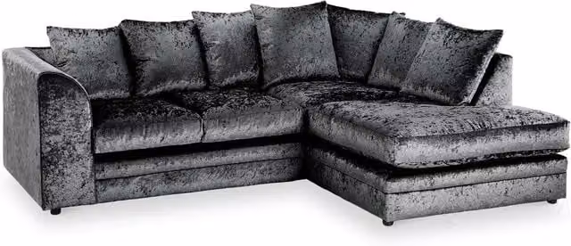 Furniture786Ltd Swift 4 Seater L-Shape Corner Sofa in Black Crushed Velvet with Right-Hand Facing Orientation