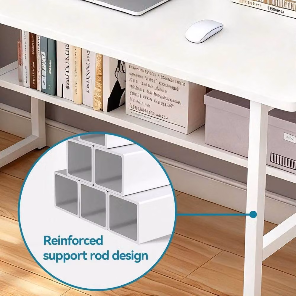 FLAVORA Minimalist Computer Desk with Shelving in White – 2