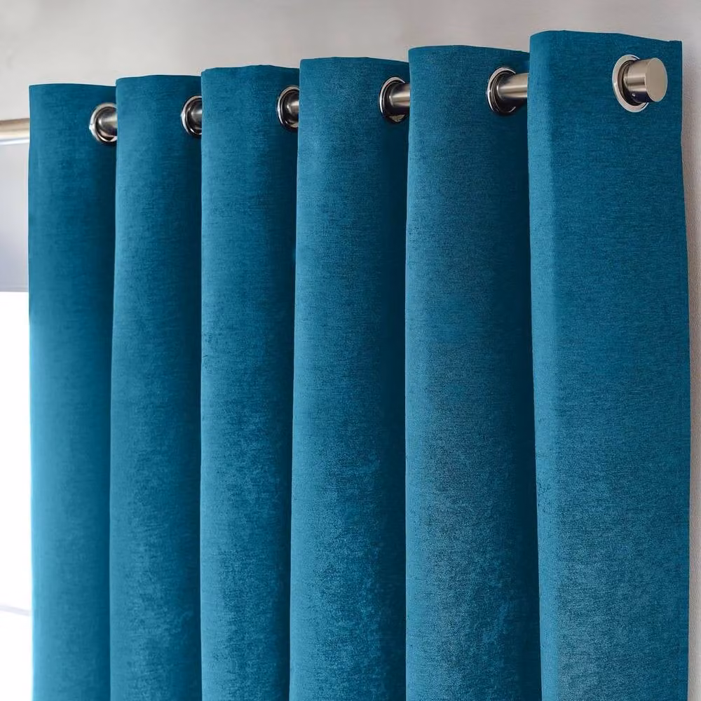 Luxury Living Chenille Blackout Eyelet Curtains in Petrol, Thermal Triple Weave Pair, Width: 117 cm, Drop: 183 cm – 2