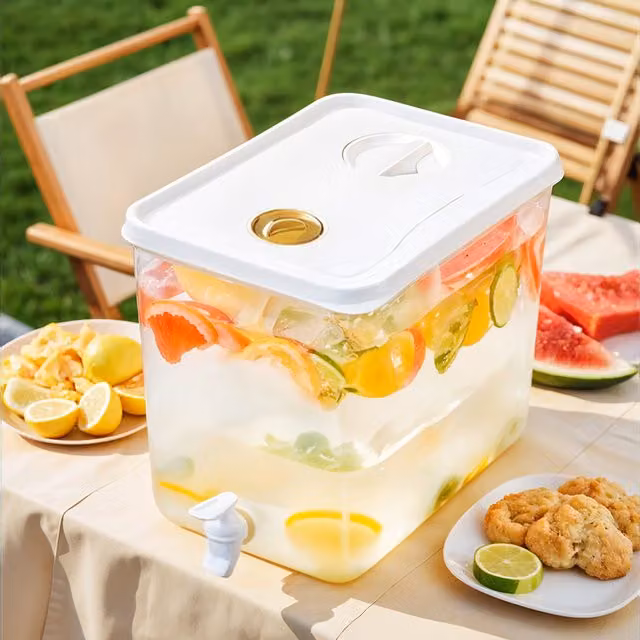 Komore 10L Refrigerator Beverage Dispenser, White and Transparent Plastic