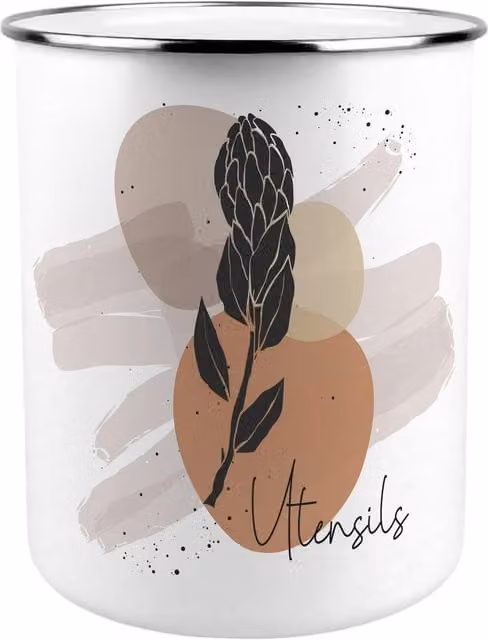 Purely Home Proteas Kitchen Utensil Holder in Brown and White Metal