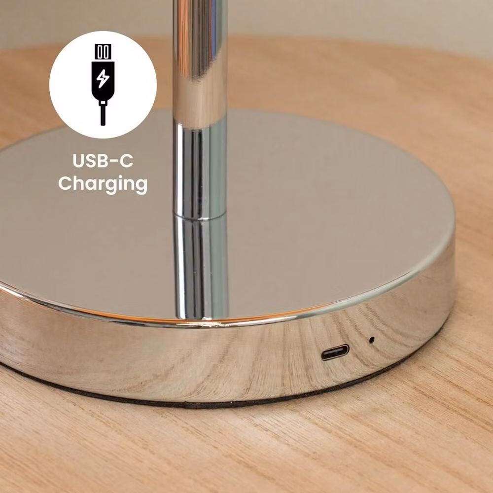 SPETLEK Orange Rechargeable LED Cordless Touch Table Lamp with Chrome Metal and Glass Finish – 3