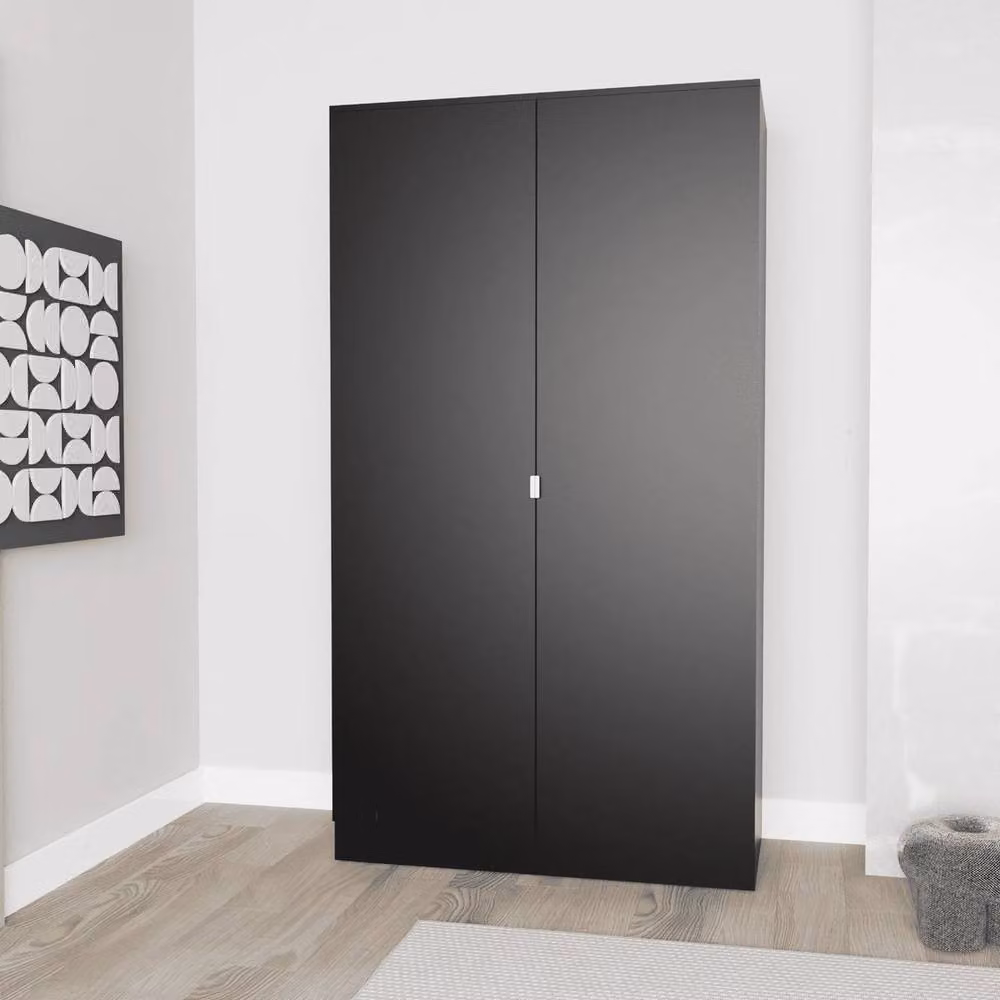 FLAVORA Black Modern 2-Door Wooden Bedroom Storage Wardrobe with Internal Shelves – 3