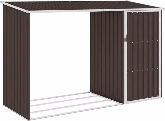 Berkfield Home Garden Brown Galvanised Steel Firewood Shed W/D/H: 245 x 98 x 159 cm – 1