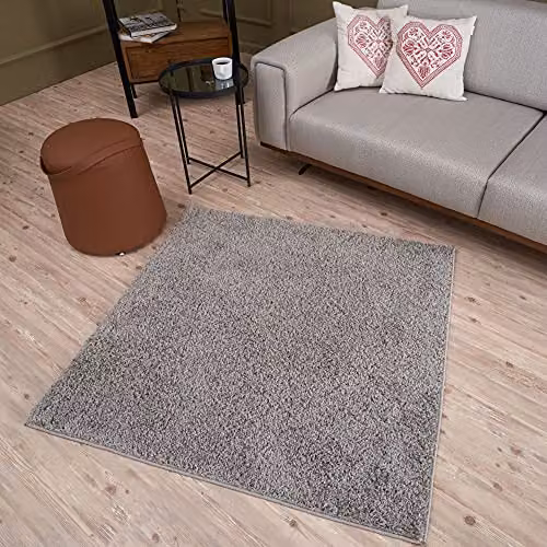 THE RUGS Grey Plain Shaggy Square Rug, W/D: 120 x 120 cm – 2