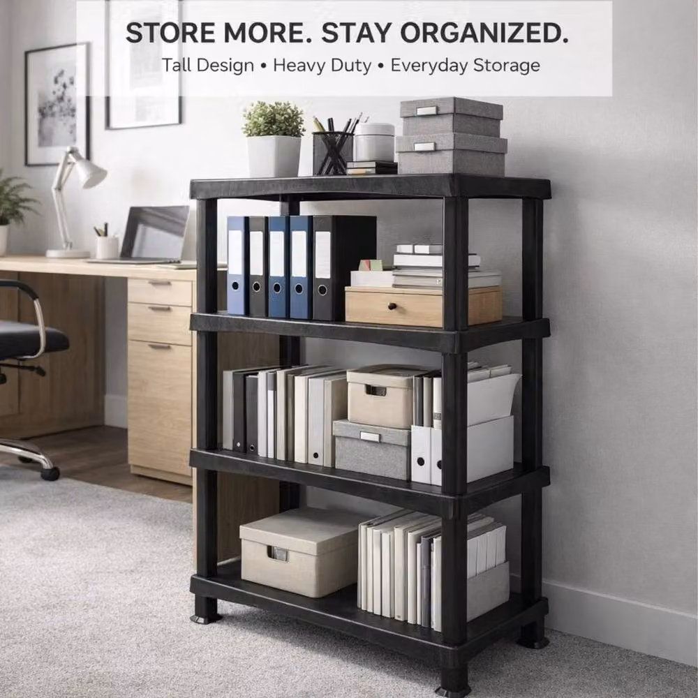 FORGEVIO 4 Tier Black Plastic Storage Shelving Unit – 3