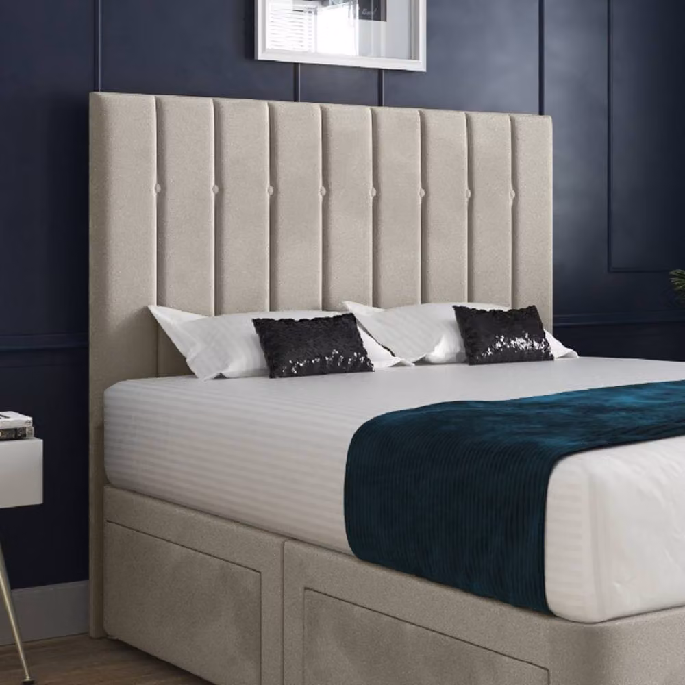 KDMD Radstock Modern Upholstered Velvet Bed Frame with Drawers in Beige, W/D/H: 120 x 200 cm – 4