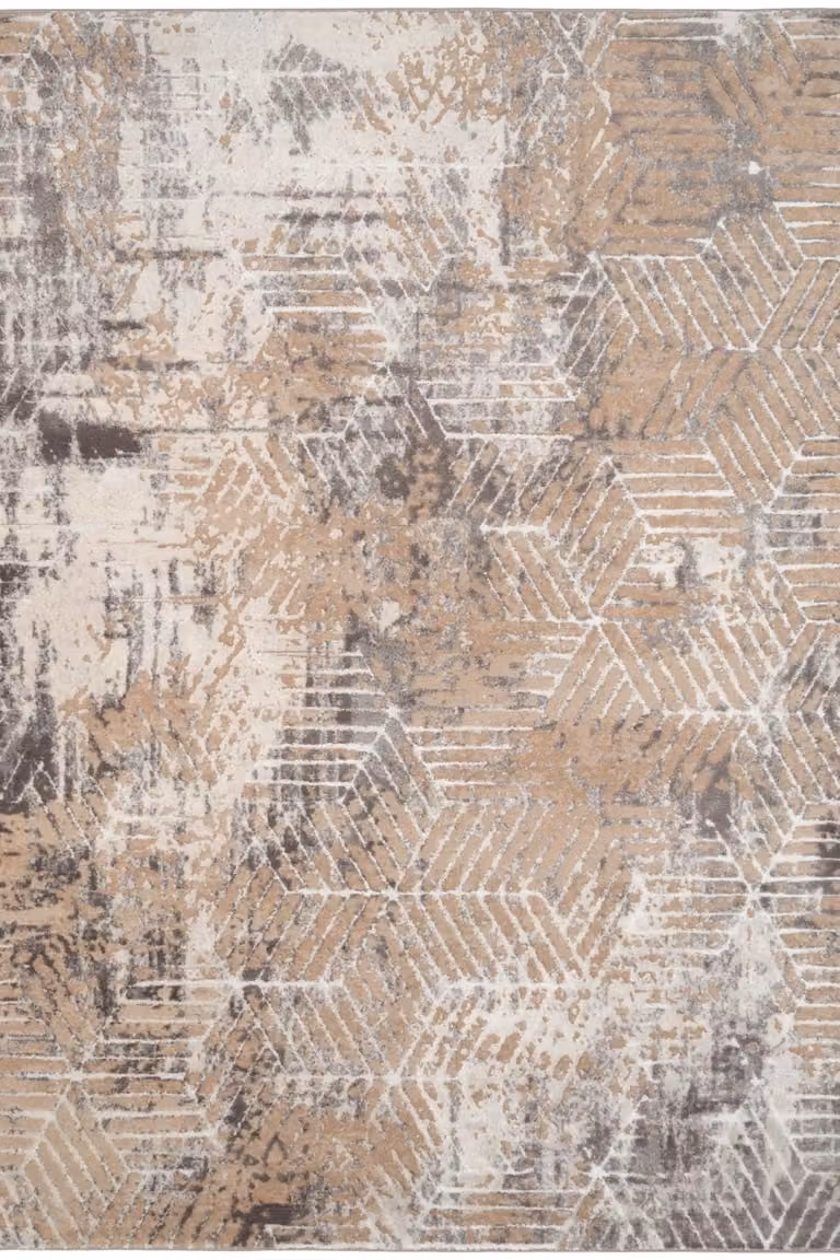 Kukoon Extra Large Abstract Modern Area Rug in Beige and Grey, W: 240 cm, L: 330 cm