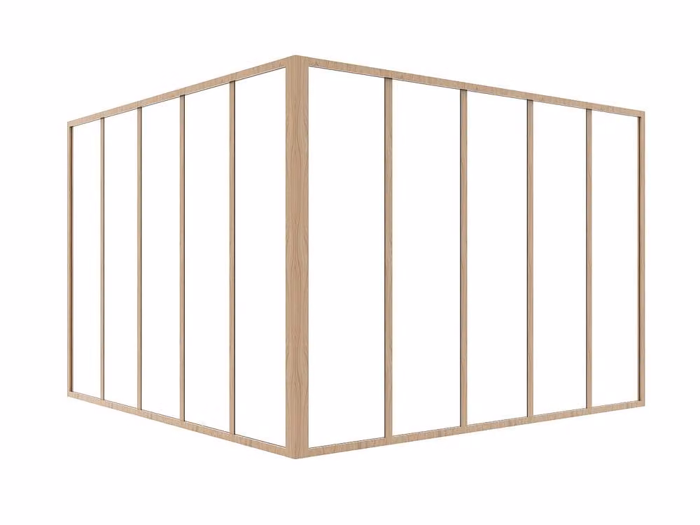 Vente-unique Corner Workshop Aluminum Thermolacquered Glass Partition in Light Oak, W: 150 cm, L: 150 cm – 2