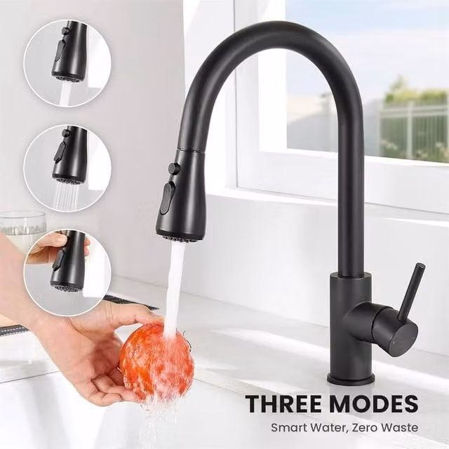 Nordara Matt Black Single Lever Kitchen Sink Mixer Tap with Pull Out Spray Spout
