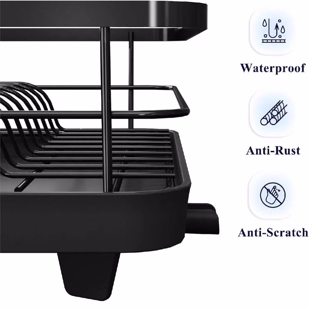 SPETLEK Black Dish Drainer Rack with Drip Tray and Cutlery Holder – 5