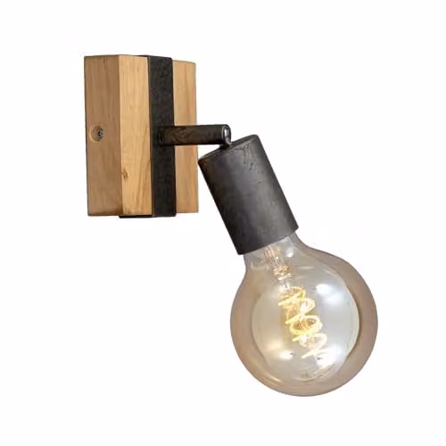 Briloner Adjustable Vintage Wall Light with E27 Socket and Wood and Metal Base in Grey and Black