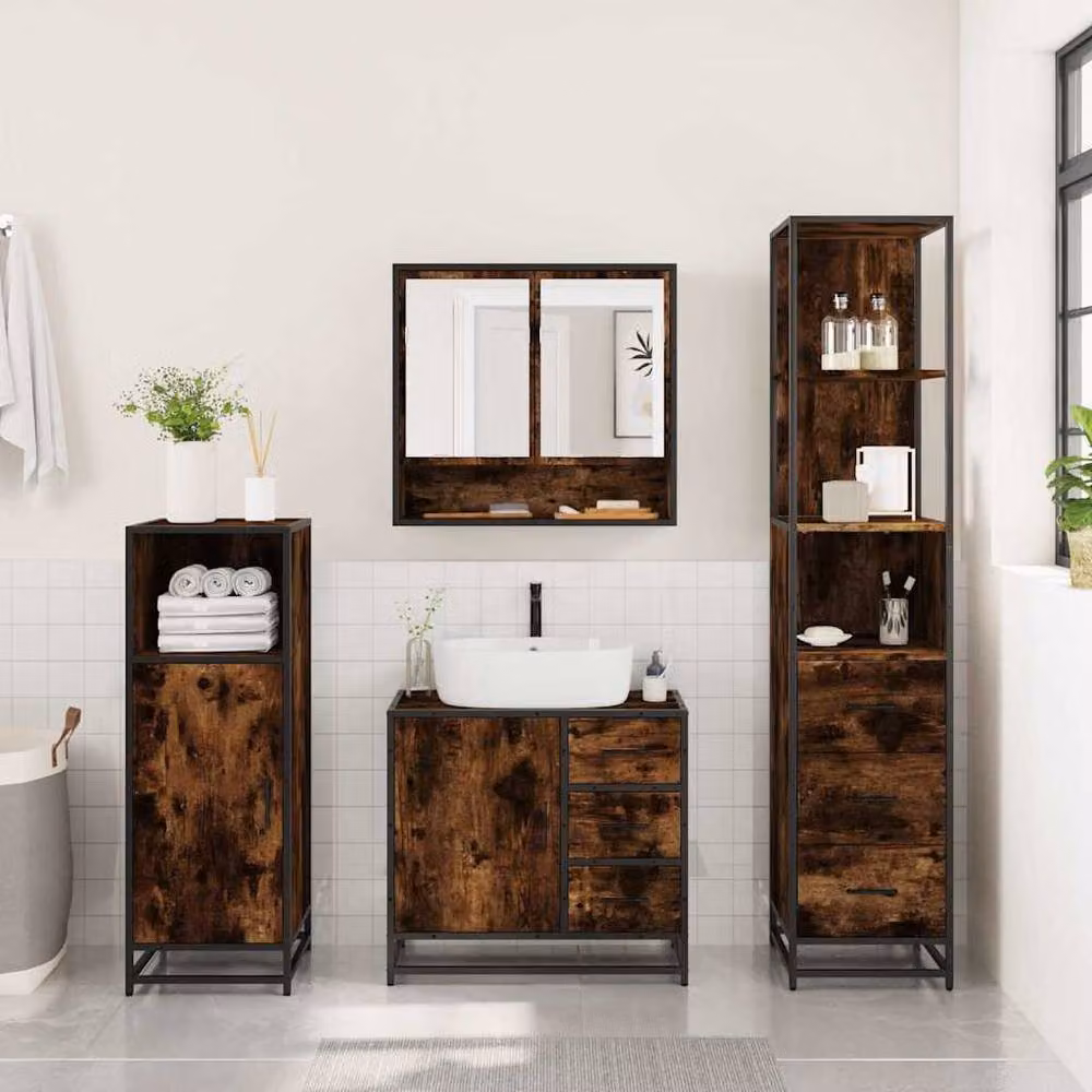 Berkfield Home 3 Piece Industrial Bathroom Furniture Set in Smoked Oak Brown – 4