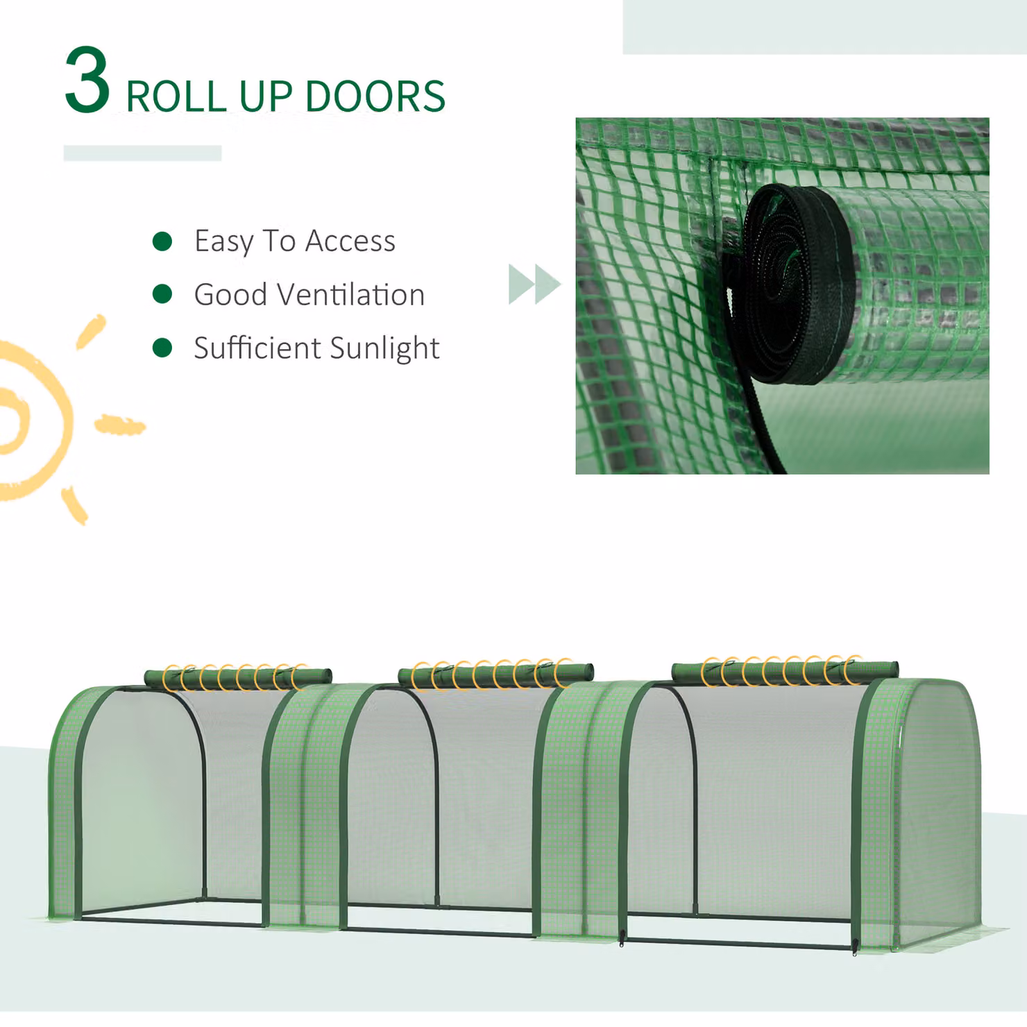 Outsunny Green PE Tunnel Greenhouse with Steel Frame, W/D/H: 295 x 100 x 80 cm – 6