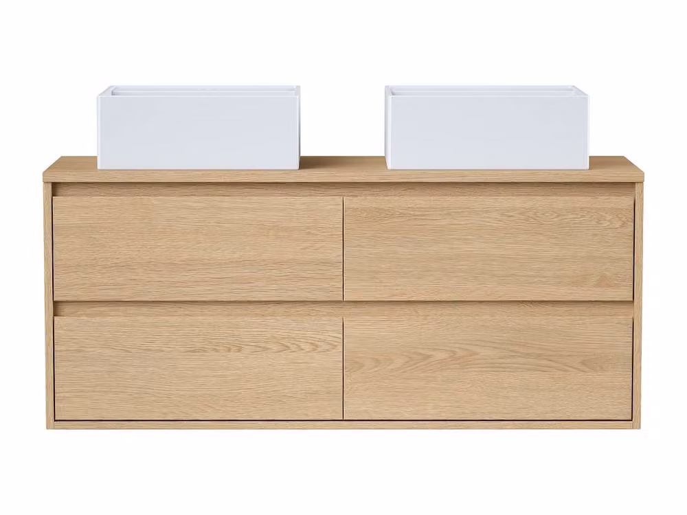 MILIPAM Scandinavian Suspended Bathroom Furniture with Double Washbasin in Light Oak, W: 120 cm, D: 45 cm, H: 50 cm – 2