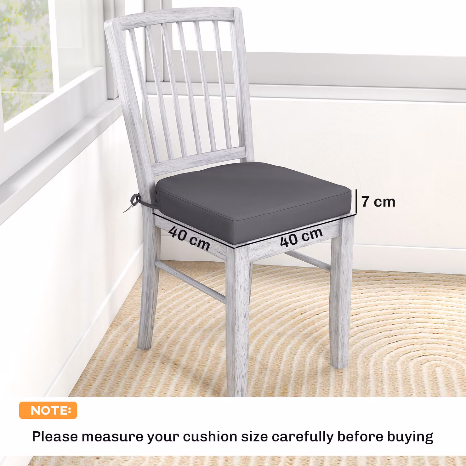 Outsunny Set of 2 Dark Grey Outdoor Chair Seat Cushions with 7cm Thick Foam and Ties – 3