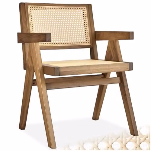 tectake Mid-Century Modern Dining Chair with Solid Wood Frame and Viennese Wickerwork in Light Brown