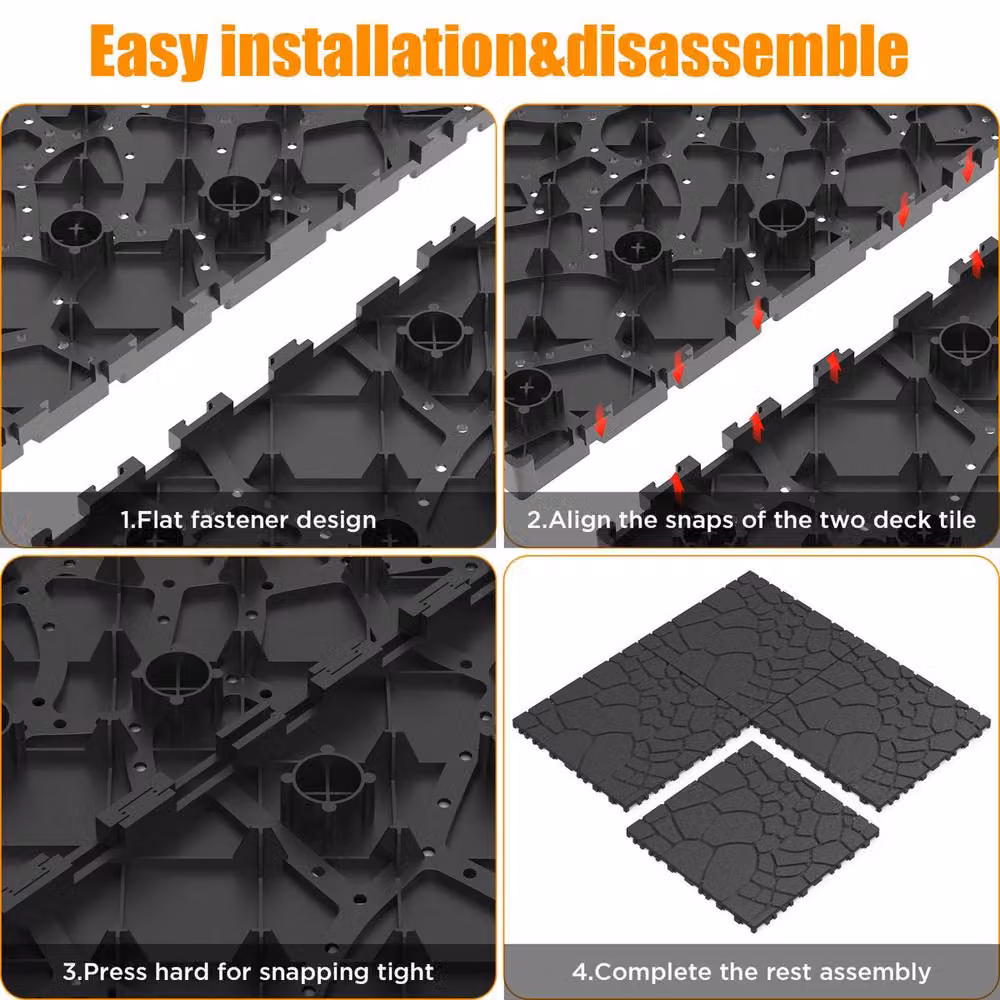Garwarm 44 Piece Interlocking Plastic Deck Tiles for Porch, Black – 6