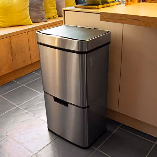 Charles Bentley Triple Compartment 62L Sensor Bin in Silver, H 74.5 x W 42 x D 31.5 cm – 4