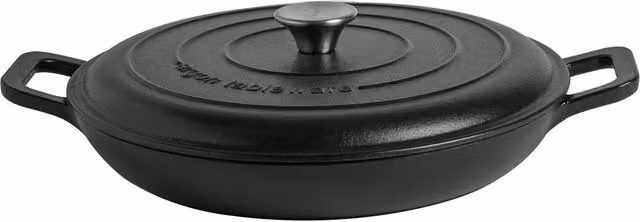Argon Tableware Shallow Cast Iron Casserole Dish, 2.3L, Matt Black