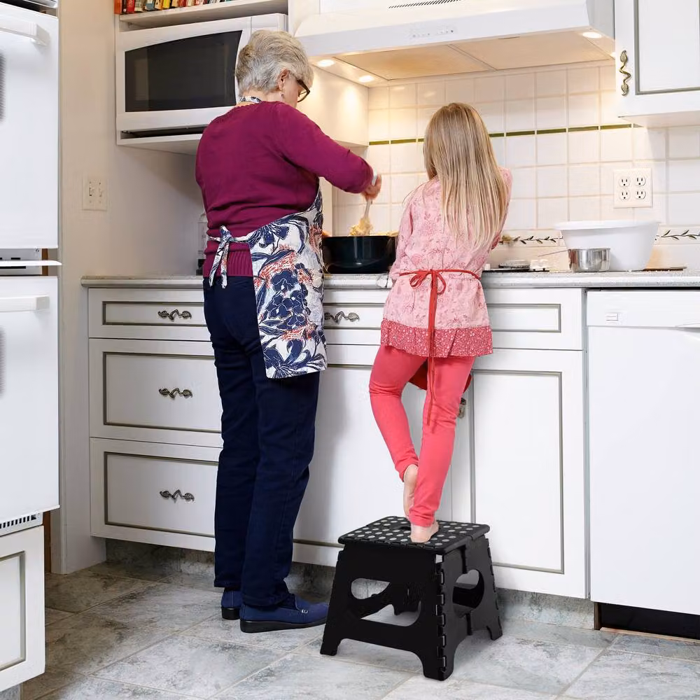 Keplin Heavy Duty Folding Step Stool, Black Plastic Non-Slip Footstool – 7
