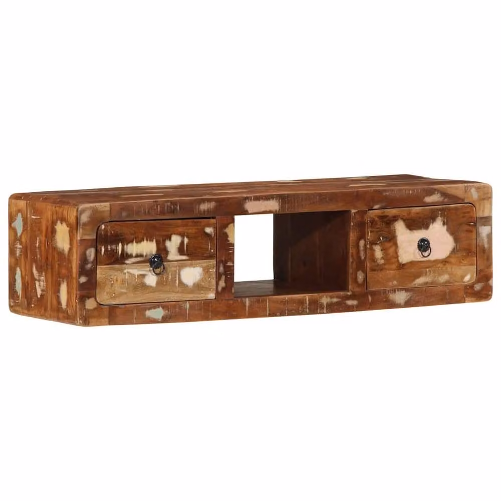 Berkfield Home Wall-mounted Rustic Reclaimed Solid Wood TV Cabinet in Brown, W/D/H: 100 x 32 x 25 cm – 1
