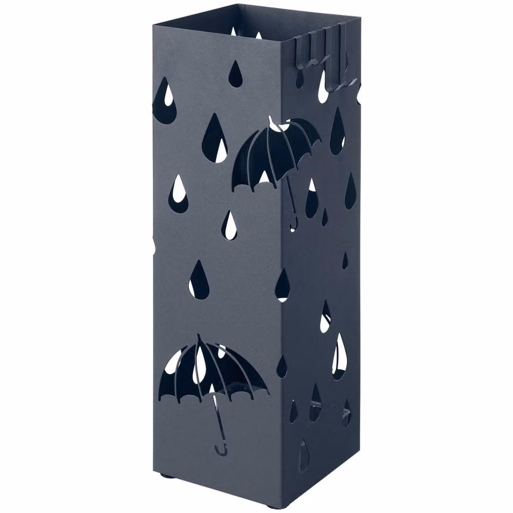 The Bazaarist Metal Umbrella Stand with Hooks and Removable Drip Tray, Grey – 2