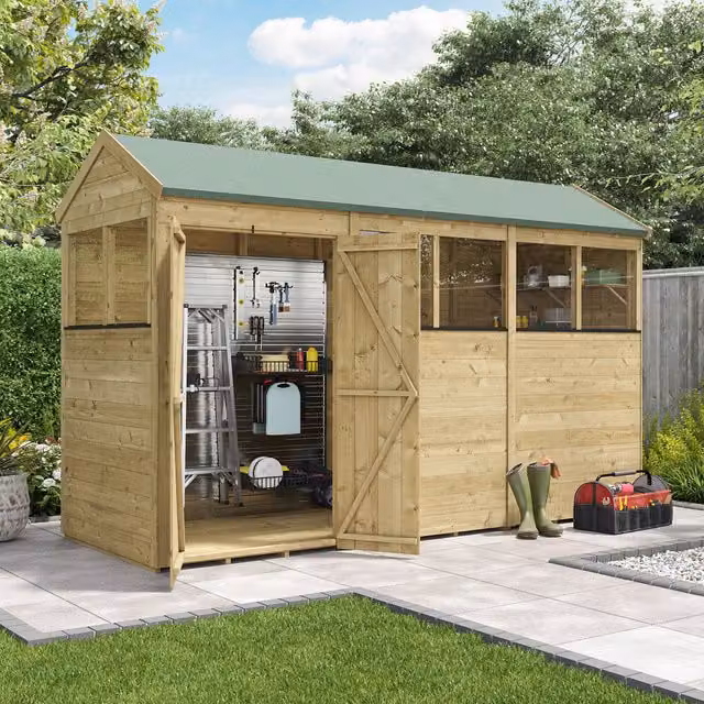 BillyOh Rustic Brown Wooden Apex Shed with Window, 12x4 ft, 11mm Tongue and Groove