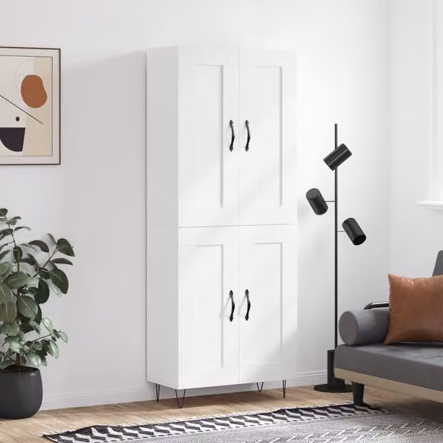 Berkfield Home Modern White Highboard with Hinged Doors and Internal Shelves W/D/H: 69.5 x 34 x 180 cm