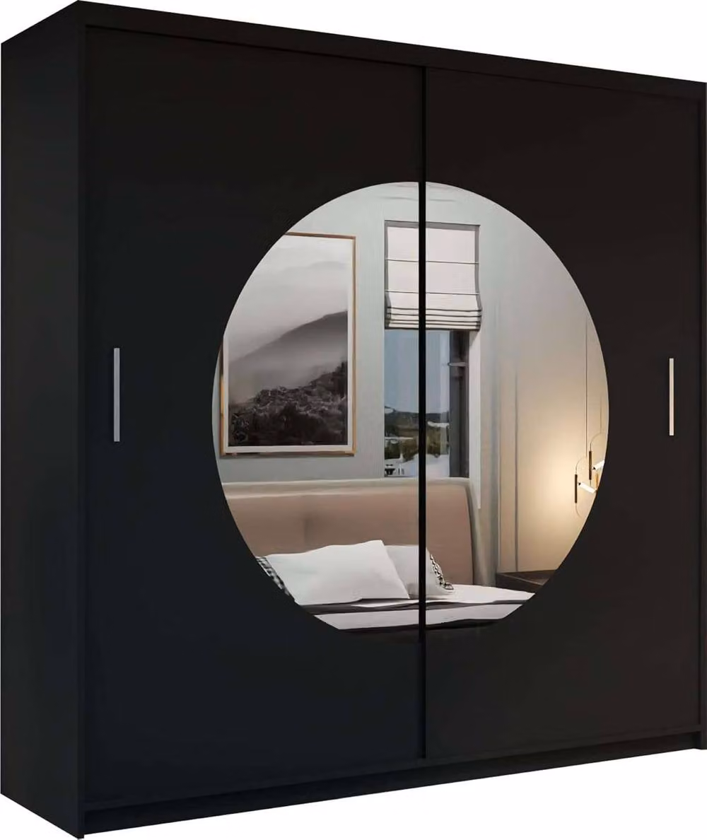 MN Furniture Milos Modern Black Sliding Wardrobe with Mirror and Integrated LED Lighting W: 203 cm, H: 217 cm – 2