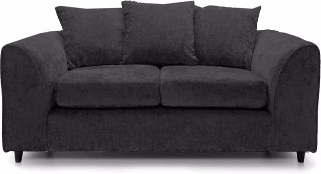 Furnishings For Less UK Monaco 2 Seater Chenille Fabric Sofa in Black with Scatter Cushions and Removable Covers