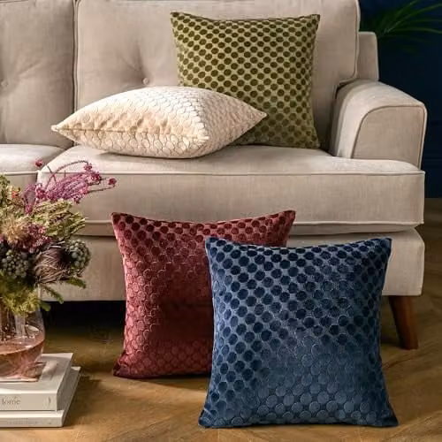 Soiree Velvet Spot Jacquard Filled Cushion in Blue, W/D/H: 43 x 43 x 43 cm – 6