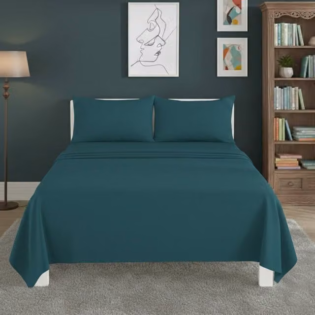 Snug City Easy Care Polycotton Flat Bed Sheet in Petrol, W/D/H: 140 x 200 cm – 1